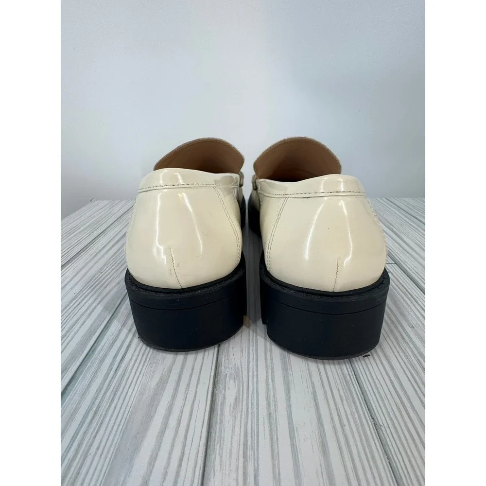 Loft Women's SIze 6.5 Cream Lug Penny Loafers Chunky Heel Flat Shoes Slip On‎